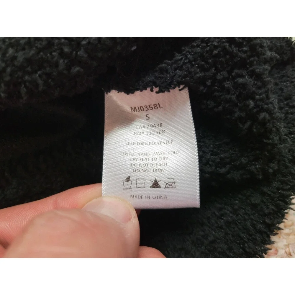 Miss Me Jacket Womens Small Black White Wubby Print Button‎ Down Soft Fuzzy